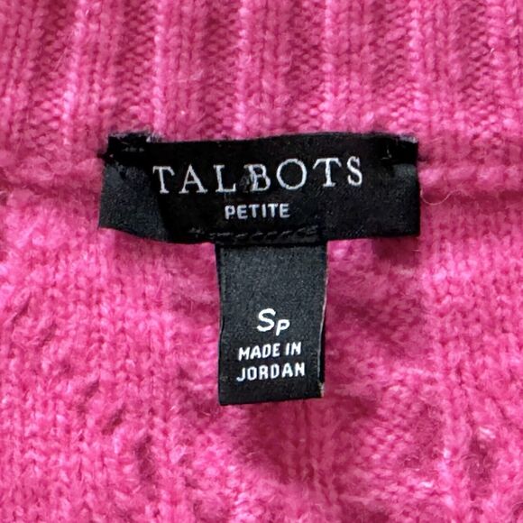 Talbots Boyfriend Cardigan Sweater Cable Knit Soft Winter Berry Pink S Petite - Picture 5 of 8